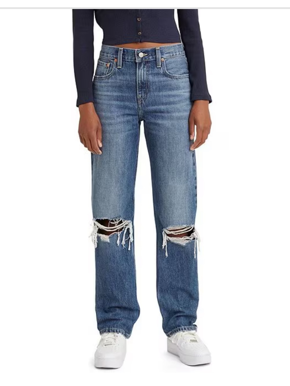 Levi's Low Pro Mid Rise Destructed Straight Jeans Denim Classic Size 28 NEW